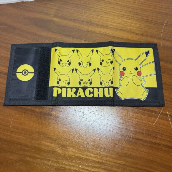 POKEMON PIKACHU Yellow Black Nylon Trifold Wallet - Picture 3 of 4